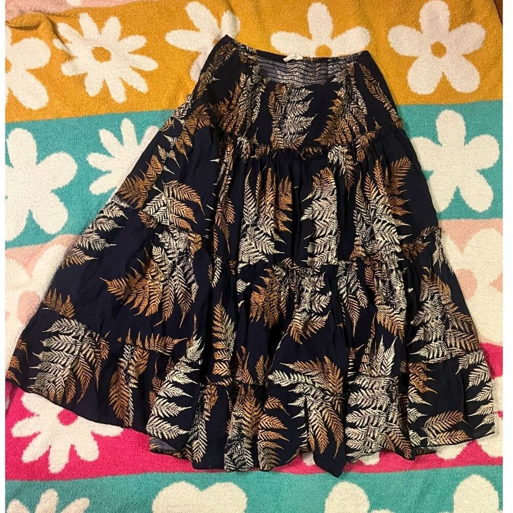 Smocked Tiered Fern Print Maxi